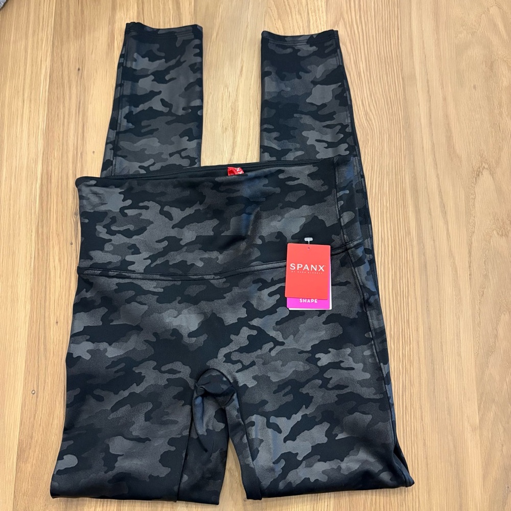 Spanx faux leather camo leggings
